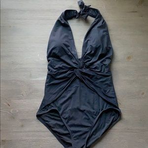 Michael Kors Plunge Twist Halter One Piece